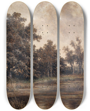 Triptych art skateboard deck of Euphrosine Beernaert Pool In The Kempen by Euphrosine Beernaert (1831-1901)