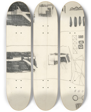 Triptych art skateboard deck of Viking Eggeling Original Drawings 17 by Viking Eggeling (1880-1925)