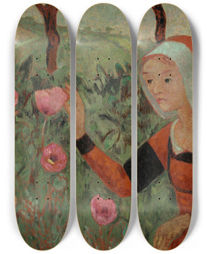 Triptych art skateboard deck of Paul Srusier Les Pavots by Paul Serusier (1864-1927)