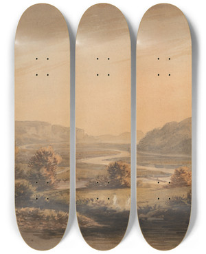 Triptych art skateboard deck of John Warwick Smith Near Pontaberglaslyn by John Warwick Smith (1749-1831)