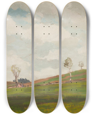 Triptych art skateboard deck of Gustav Macoun Landscape Fin The Vicinity Of Kameniky by Gustav Macoun (1892-1934)