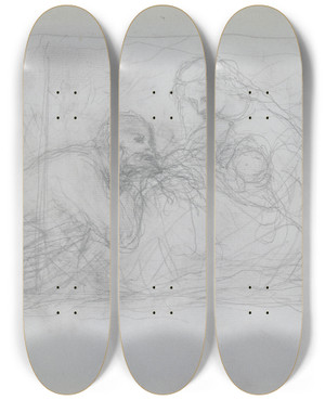 Triptych art skateboard deck of Victor Mller Mutter Mit Kind Links Davon Der Vater by Victor Muller (1829-1871)