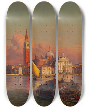 Triptych art skateboard deck of Friedrich Von Nerly Insel Und Kirche San Giorgio Maggiore Venedig by Friedrich Von Nerly (1807-1878)