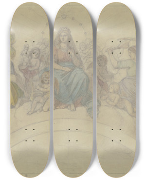 Triptych art skateboard deck of Julius Hamel Glorification Of The Arts by Julius Hamel (1834-1907)