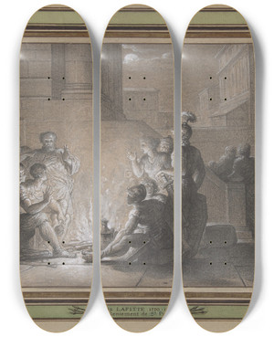 Triptych art skateboard deck of Louis Lafitte The Denial Of Saint Peter by Louis Lafitte (1770-1828)