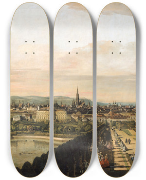 Triptych art skateboard deck of Canaletto Vienna Viewed From The Belvedere Palace by Canaletto (1697-1768)