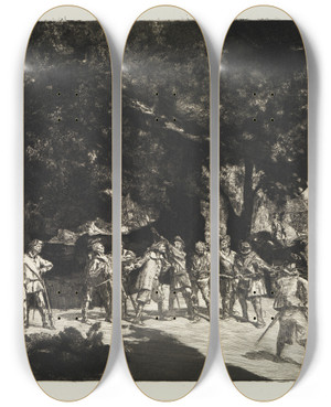 Triptych art skateboard deck of Max Klinger Simplicius Unter Den Soldaten Intermezzi Opus Iv Blatt 9 by Max Klinger (1857-1920)