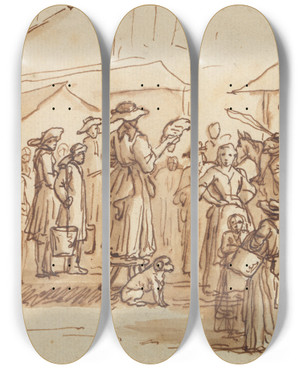 Triptych art skateboard deck of Sir James Thornhill A Scene At Windsor by Sir James Thornhill (1675-1734)