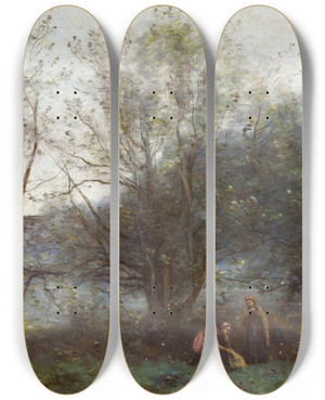 Triptych art skateboard deck of Jeanbaptistecamille Corot Les Tangs De Ville Davray by Jean-Baptiste-Camille Corot (1796-1875)