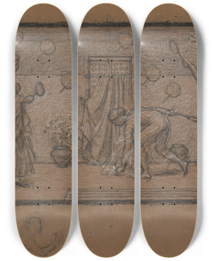 Triptych art skateboard deck of Albert Joseph Moore Study For Battledore And Shuttlecock by Albert Joseph Moore (1841-1893) Triptych art skateboard deck of Albert Joseph Moore Study For Battledore And Shuttlecock by Albert Joseph Moore (1841-1893)