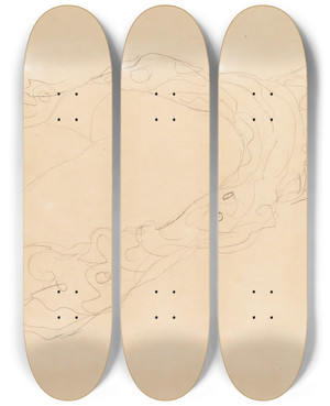 Triptych art skateboard deck of Gustav Klimt Liegende Reclining Nude by Gustav Klimt (1862-1918)