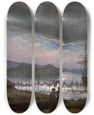 Triptych art skateboard deck of Johan Christian Dahl View From Vaekero Near Christiania by Johan Christian Dahl (1788-1857)