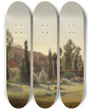 Triptych art skateboard deck of Antoine Chintreuil Landschaft Bei Marcoussis by Antoine Chintreuil (1814-1873)