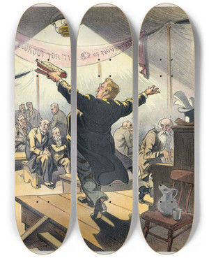 Triptych art skateboard deck of Udo Keppler The Republican Evangelist by Udo Keppler (1872-1956)