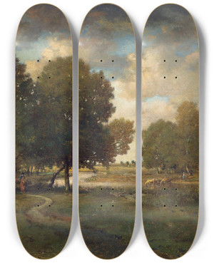 Triptych art skateboard deck of Thodore Rousseau A River In A Meadow by Theodore Rousseau (1812-1867) Triptych art skateboard deck of Thodore Rousseau A River In A Meadow by Theodore Rousseau (1812-1867)