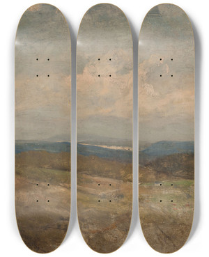 Triptych art skateboard deck of Henrijoseph Harpignies Paysage De Collines by Henri Joseph Harpignies (1819-1916)