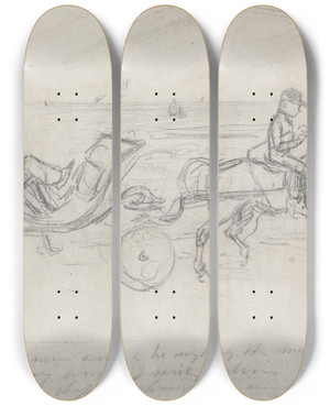 Triptych art skateboard deck of John Leech A Jockeycart by John Leech (1817-1864)