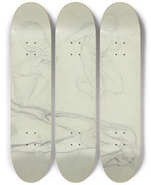 Triptych art skateboard deck of Jzef Simmler Sketches Of Nude Males In Various Poses by Jozef Simmler (1823-1868)