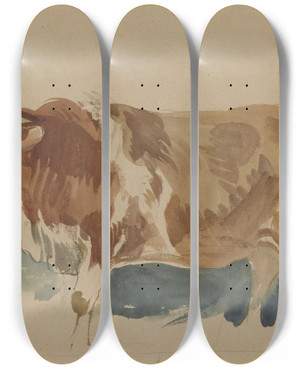 Triptych art skateboard deck of Piotr Michaowski Study Of A Spotted Ox by Piotr Michalowski (1800-1855)
