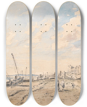 Triptych art skateboard deck of John Constable Brighton Beach Looking West by John Constable (1776-1837)
