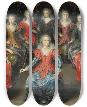 Triptych art skateboard deck of Claude Druet An Allegory Of Love by Claude Deruet (1588-1660)