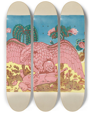 Triptych art skateboard deck of Martin Partyka Bandbox Design Eagle And Rabbit by Martin Partyka