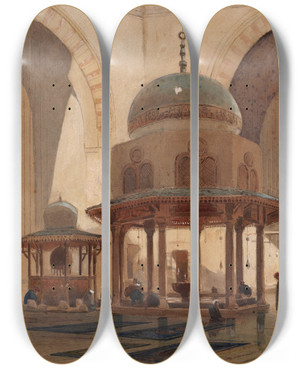 Triptych art skateboard deck of Edward Angelo Goodall Mosque Of Sultan Hassan Cairo by Edward Angelo Goodall (1819-1908)