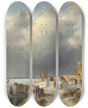 Triptych art skateboard deck of Charles Leickert A Winter Landscape With Figures On The Ice by Charles Leickert (1816-1907) Triptych art skateboard deck of Charles Leickert A Winter Landscape With Figures On The Ice by Charles Leickert (1816-1907)