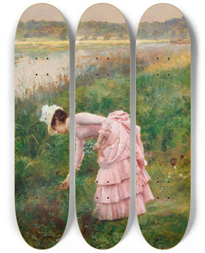 Triptych art skateboard deck of Mariefranois Firmingirard Picking Wildflowers by Marie-Franois Firmin-Girard (1838-1921)