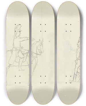 Triptych art skateboard deck of Franz Pforr Ein Soldat Zu Pferde Und Drei Stehende Soldaten In Verschiedenen Uniformen by Franz Pforr (1788-1812)