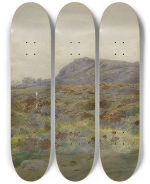 Triptych art skateboard deck of Archibald Thorburn Moorland Landscape by Archibald Thorburn (1860-1935)