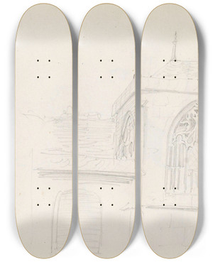 Triptych art skateboard deck of Adolph Tidemand Fra Kln by Adolph Tidemand (1814-1876)