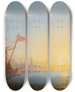 Triptych art skateboard deck of Amde Rosier View Of Constantinople by Amedee Rosier (1841-1898)