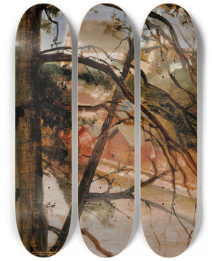 Triptych art skateboard deck of Albert Edelfelt Study For Porvoo From Nsinmki Hill by Albert Edelfelt (1854-1905)