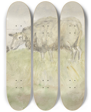 Triptych art skateboard deck of Jozef Israls Twee Schapen by Jozef Israels (1824-1911)
