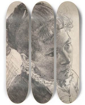Triptych art skateboard deck of Adolph Von Menzel Studies Of A Young Woman by Adolph Von Menzel (1815-1905)