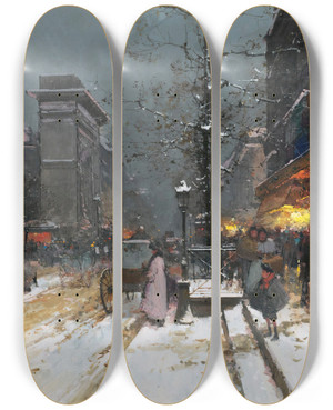 Triptych art skateboard deck of Eugne Galienlaloue Porte Saintdenis Paris by Eugene Galien Laloue (1854-1941)