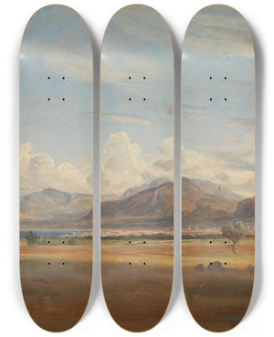 Triptych art skateboard deck of Thomas Fearnley View Of Palermo by Thomas Fearnley (1802-1842)