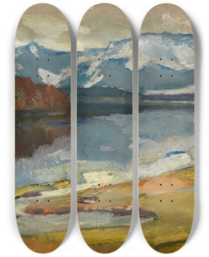 Triptych art skateboard deck of Leo Putz Kampenwand Vi by Leo Putz (1869-1940)