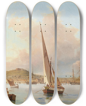 Triptych art skateboard deck of Antonie Sminck Pitloo Naples Vue De La Colline Du Vomero Depuis La Mer by Antonie Sminck Pitloo (1790-1837)