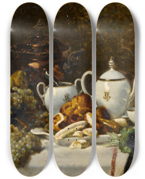 Triptych art skateboard deck of Eugne Claude Le Lunch by Eugene Claude (1841-1922)