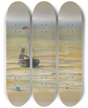 Triptych art skateboard deck of Jzef Pankiewicz Sea At Scheveningen by Jozef Pankiewicz (1866-1940)