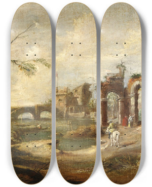 Triptych art skateboard deck of Bartolomeo Pedon Veduta Fantastica Con Rovine by Bartolomeo Pedon (1665-1733) Triptych art skateboard deck of Bartolomeo Pedon Veduta Fantastica Con Rovine by Bartolomeo Pedon (1665-1733)
