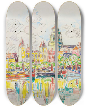 Triptych art skateboard deck of Paul Signac Ciboure by Paul Signac (1863-1935)