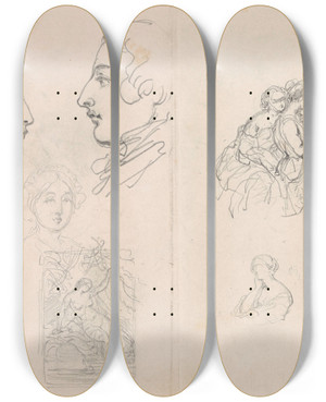 Triptych art skateboard deck of Nicaise De Keyser Attitudes And Heads by Nicaise De Keyser (1813-1887)