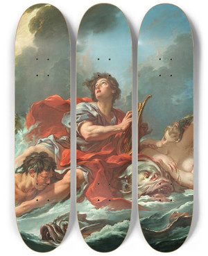 Triptych art skateboard deck of Franois Boucher Arion On The Dolphin by Francois Boucher (1703-1770)