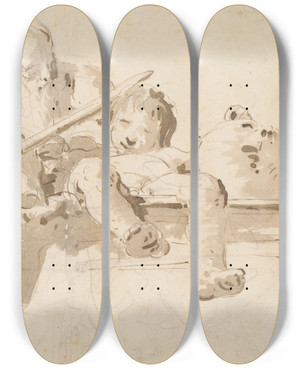 Triptych art skateboard deck of Giovanni Battista Tiepolo A River God And Other Figures On A Parapet by Giovanni Battista Tiepolo (1696-1770)