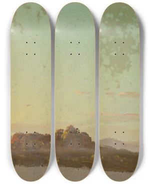 Triptych art skateboard deck of Frederic Edwin Church Summer Landscape_1 by Frederic Edwin Church (1826-1900)