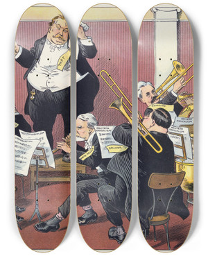 Triptych art skateboard deck of Louis Glackens A Bad Outlook For Harmony by Louis Glackens (1866-1933)