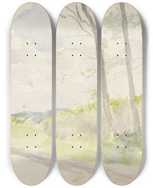 Triptych art skateboard deck of Jozef Israls Boomgroep Bij Een Weg by Jozef Israels (1824-1911)